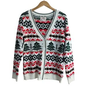 Daisys Boutique Women's Cardigan Sweater Red Green Fair Isle Christmas‎ Size M
